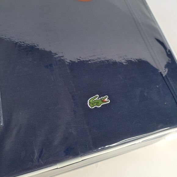 Lacoste Navy Blue 4pc CALIFORNIA KING Sheets Set 100% Cotton Crocodile Logo CAL - Picture 4 of 14